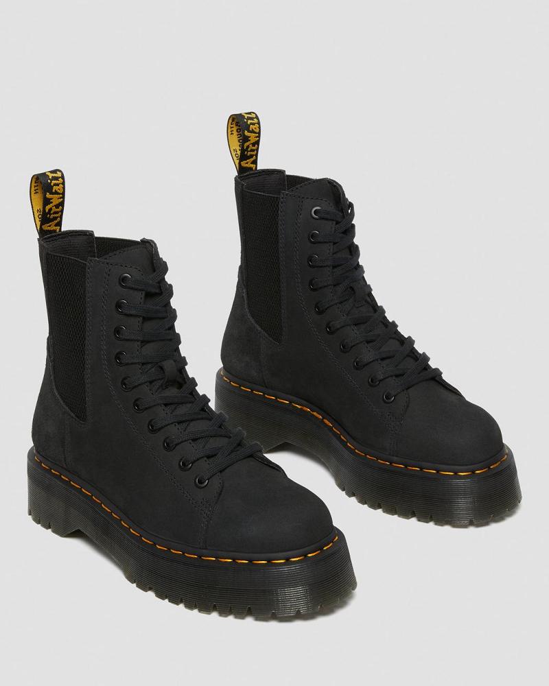 Men's Dr Martens Jadon Nubuck Leather Platform Boots Black | AU 555RVD